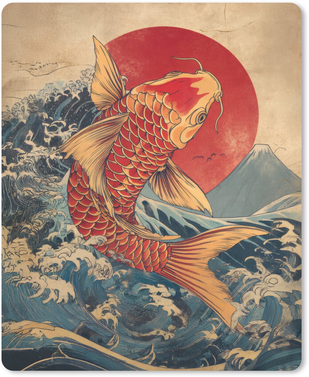 Muismat 19x23 cm - Mousepad Koi - Zee - Golven - Zon - Muismatten