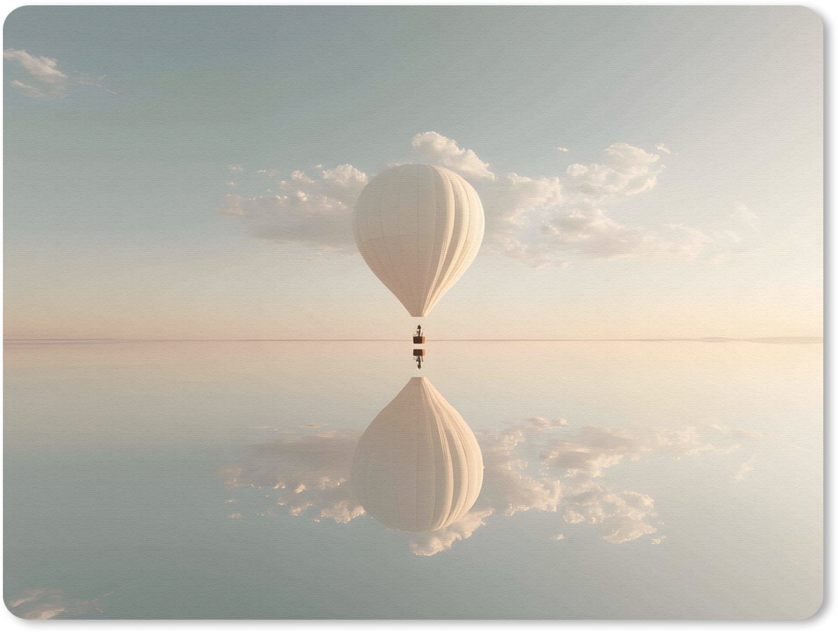 Muismat 23x19 cm - Mousepad Luchtballon - Wolken - Water - Blauw - Muismatten