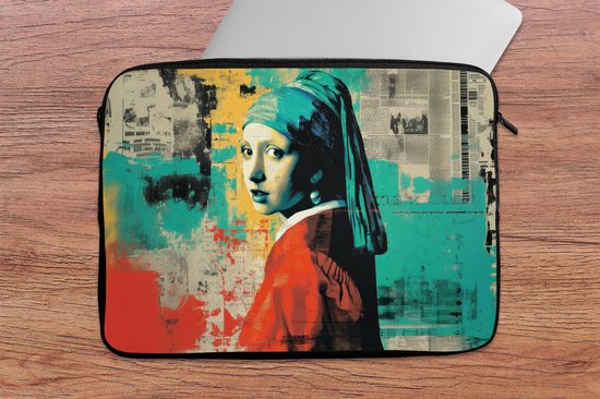 Laptophoes 13 inch - Klassiek - Pareloorbel - Streetartstijl - Kleurrijk - Laptop sleeve - Binnenmaat 32x22,5 cm - Zwarte achterkant