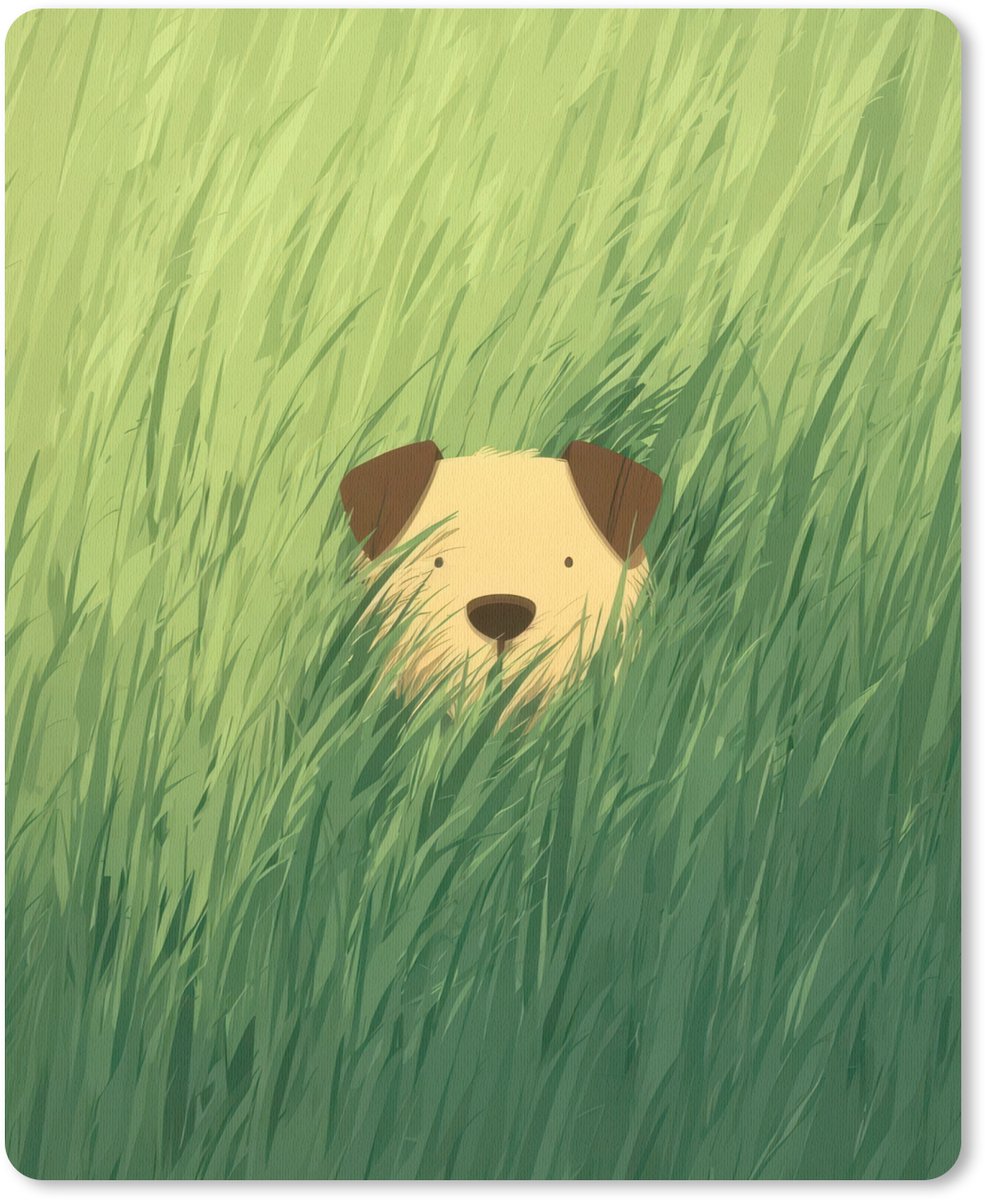 Muismat 19x23 cm - Mousepad Hondje - Gras - Oren - Bruin - Muismatten