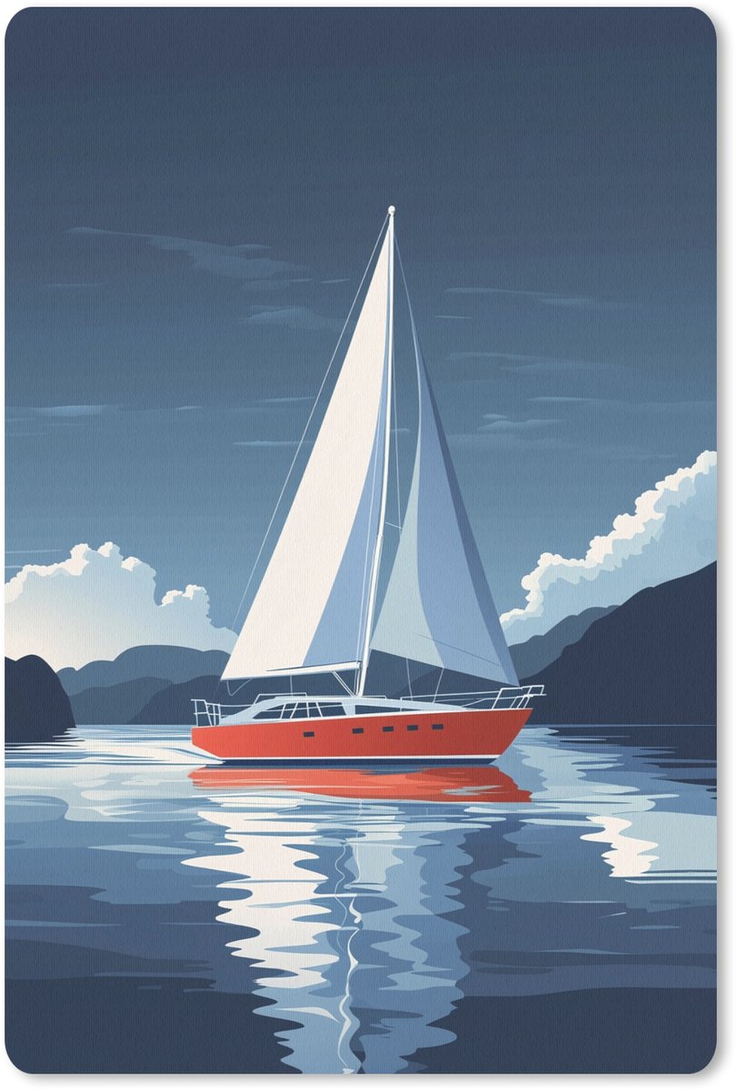 Muismat 18x27 cm - Mousepad Zeilboot - Donkere bergen - Stilte - Muismatten