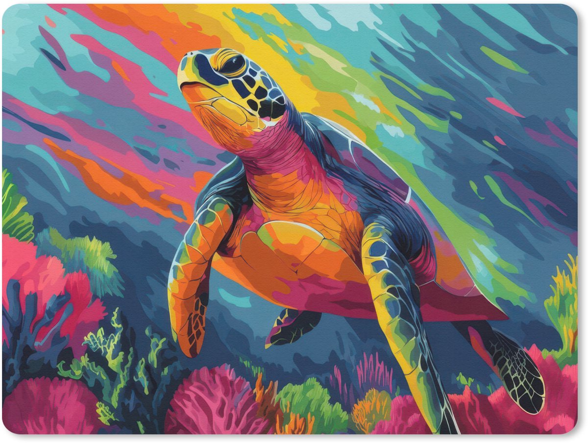 Muismat 23x19 cm - Mousepad Koraal - Schildpad - Abstract - Water - Muismatten