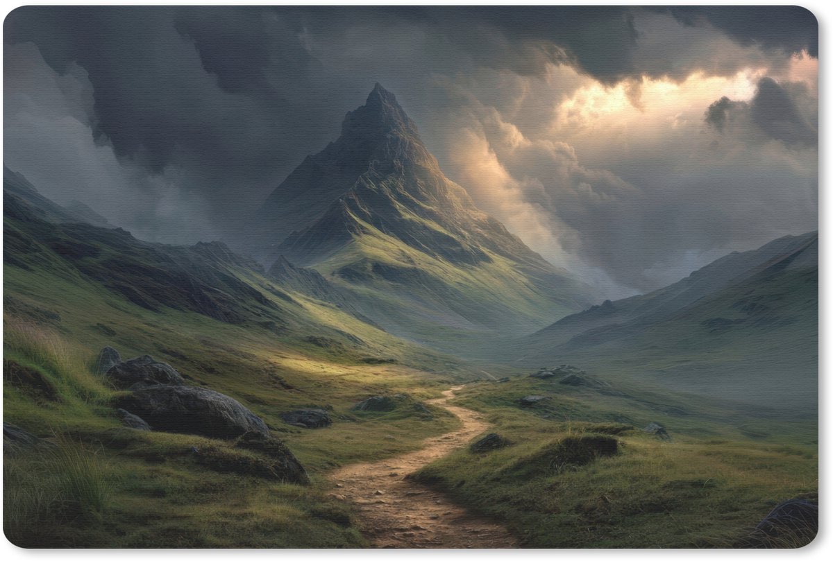 Muismat 27x18 cm - Mousepad Bergen - Kronkelpad - Groen - Wolken - Muismatten