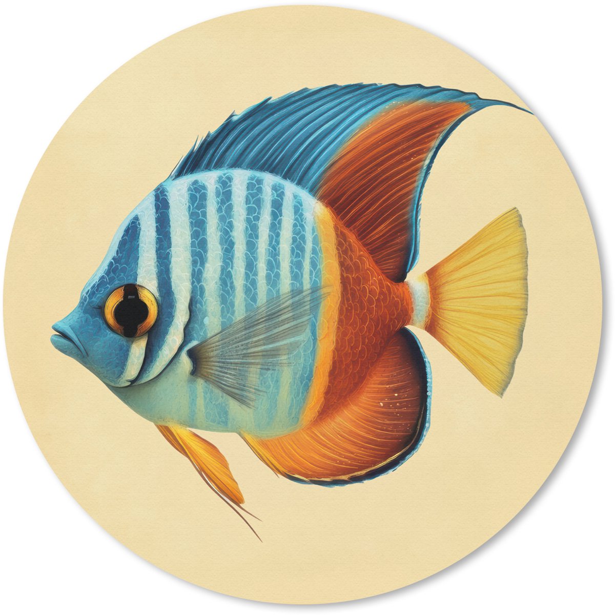 Muismat rond 40x40 cm - Mousepad Vis - Vinnen - Blauw - Ogen - Ronde muismatten