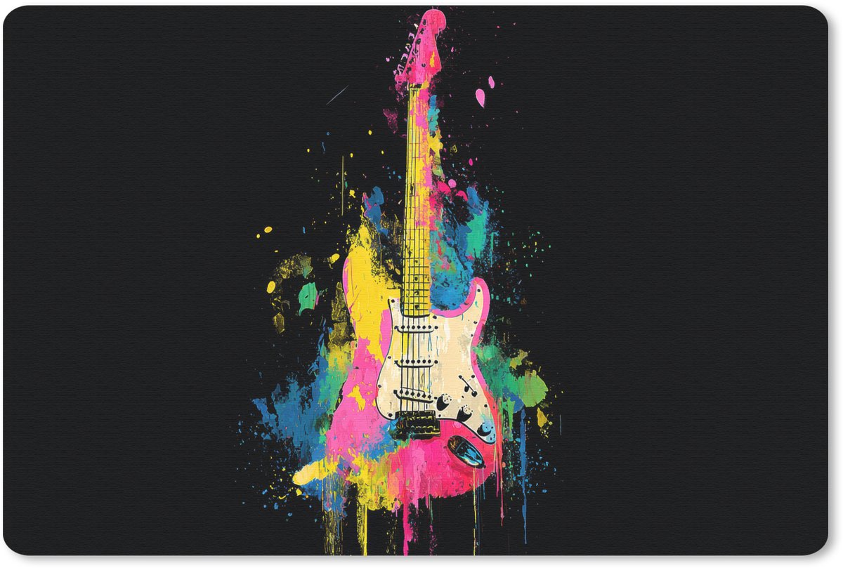 Muismat 27x18 cm - Mousepad Gitaar - Kleurrijk - Verf - Muismatten