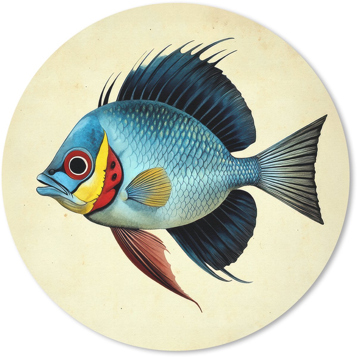 Muismat rond 50x50 cm - Mousepad Blauw - Kieuwen - Vis - Illustratie - Ronde muismatten