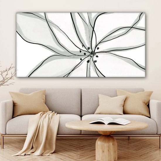 Peinture sur toile 160x80 cm - Décoration murale Bloem - Art - Wit - Zwart - Décoration murale murale salon - Décoration chambre - Accessoires de chambre - Peintures