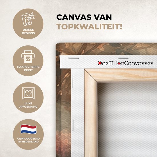 Tableau sur toile Paon - Vogel - Fleurs - Plantes - Plumes de Paon - 90x90 cm - Décoration murale