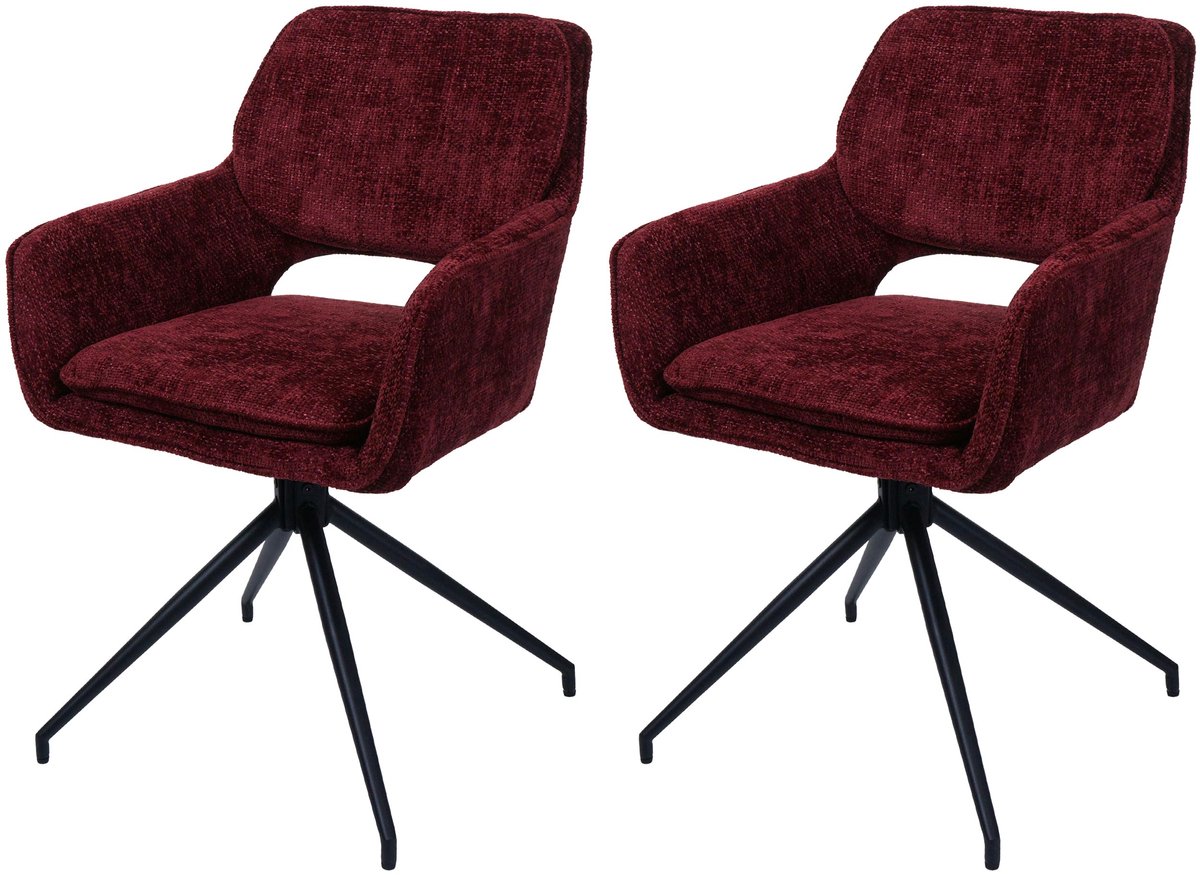 Set van 2 eetkamerstoelen MCW-N74, keukenstoel, draaibaar met terugloop, chenille stof (490g/m²) Oeko-Tex ~ bordeaux