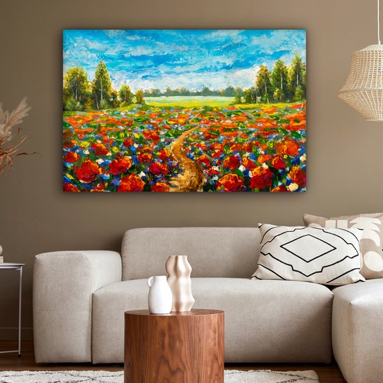 Toile Peinture Huile - Peinture - Fleurs - Paysage - 140x90 cm - Décoration murale