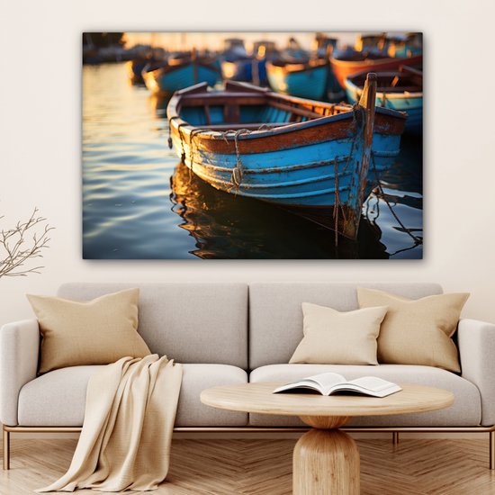 Tableau sur toile 120x80 cm - Décoration murale Bateau - Water - Port - Bois - Maritime - Décoration murale murale salon - Décoration chambre - Accessoires chambre - Peintures sur toile