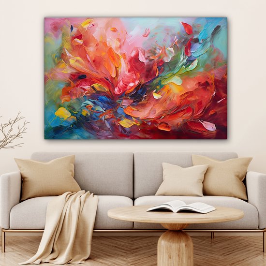 Canvas schilderij 120x80 cm - Wanddecoratie Olieverf - Kunst - Abstract - Kleurrijk - Muurdecoratie woonkamer - Slaapkamer decoratie - Kamer accessoires - Schilderijen op canvas