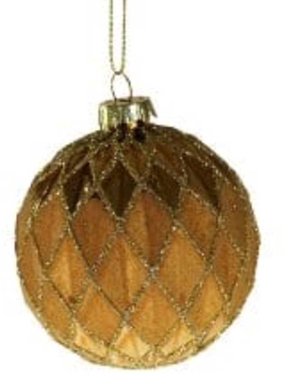 Kerstbal glas - Mica Ruitpatroon - Goud - 8 cm - werner Voss