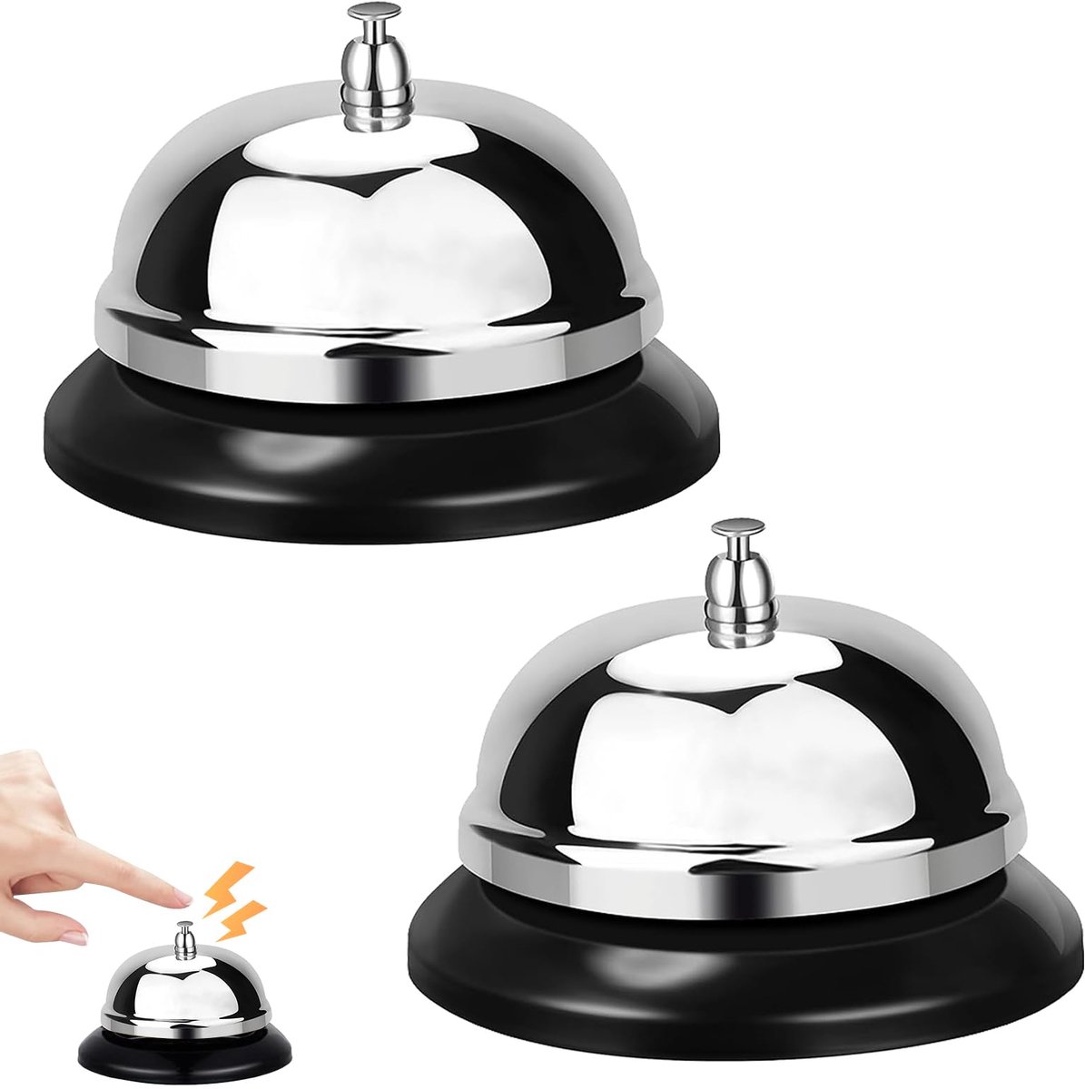Ynkkvre - Set van 2 Tafelbel - 8,5 x 7 cm - Roestvrij Staal - Duidelijk Geluid - Ontvangstbel - Metalen Servicebel voor Hotelreceptie, Restaurant, Keuken, Bar en Ziekenhuis