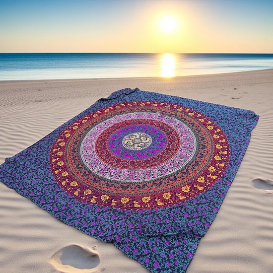 Tweepersoons strandlaken - XL strandlaken - Groen/Blauw - Mandala laken - Dun strandkleed - Katoen - Groot strandkleed - ibiza strandkleed