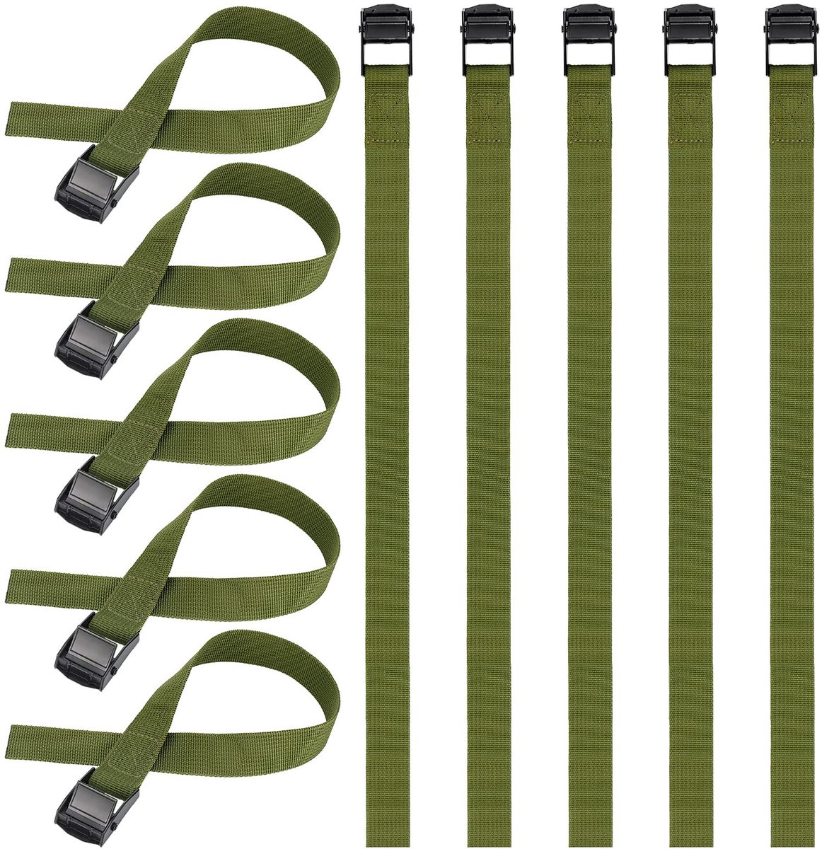Korte Spanbanden - Verstelbaar met klemslot - Roestvrij - Voor fiets, motor, bagage en camping - Groen - 10 stuks 65 cm