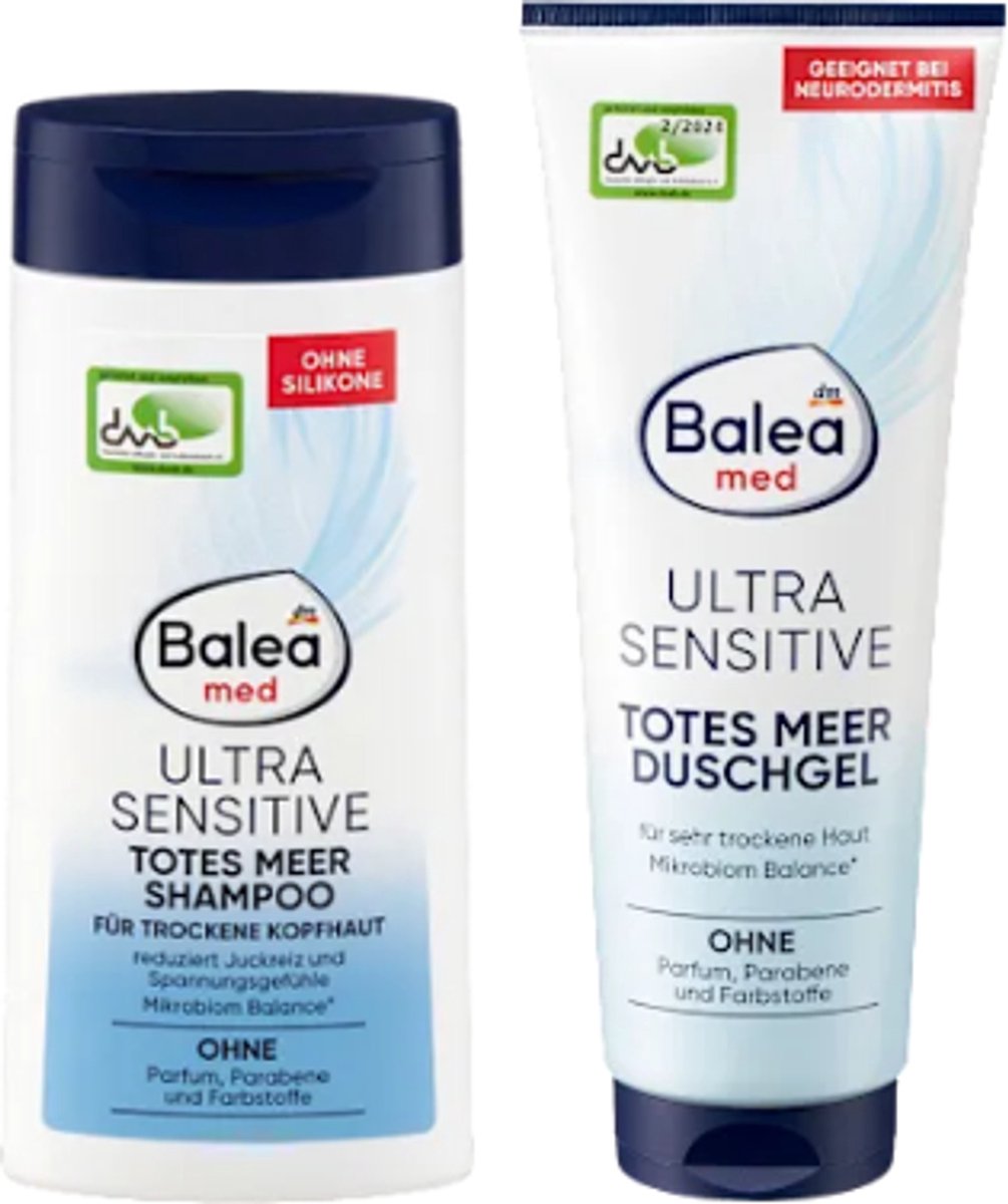Balea Med Set - Dode Zee Ultra Sensitive - Shampoo & Douchegel | 2x 250 ml - Voor Gevoelige Huid en Hoofdhuid
