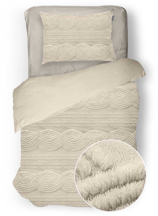 Eleganzzz Dekbedovertrek Jacquard Teddy Pluche - Warm Sand - Jacquard Teddy Dekbedovertrek - Dekbedovertrek 140x200/220cm - Eenpersoons dekbedovertrekken - 140x220cm - Teddy Dekbedovertrek - Fluffy Dekbedovertrek