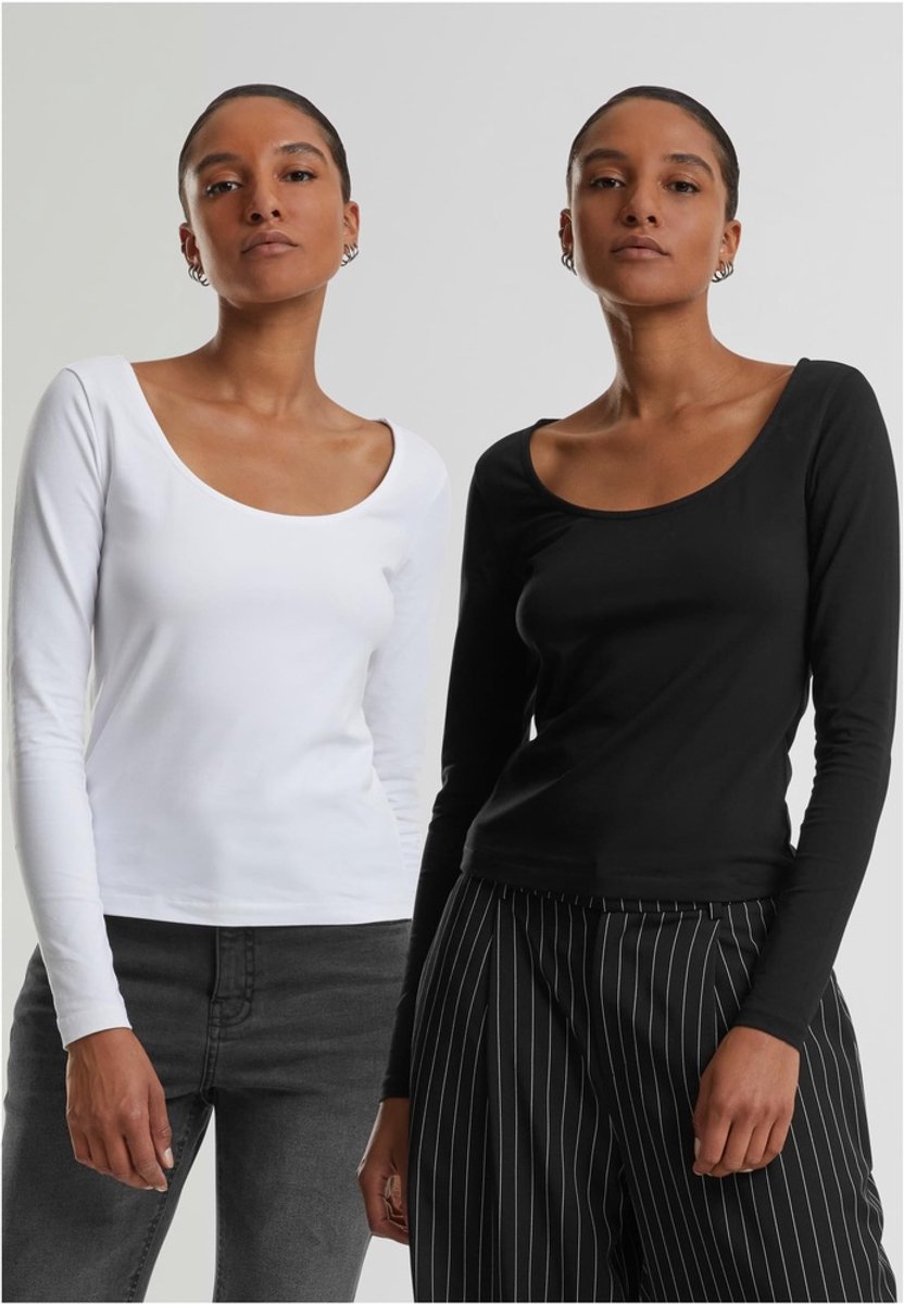 Urban Classics Wide Neck 2pack Longsleeve top 5XL Zwart