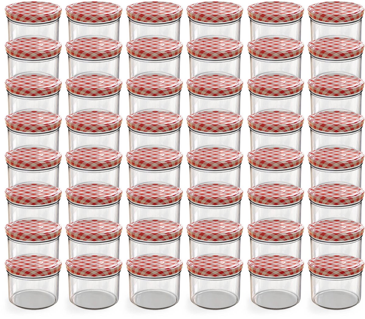 Oputec 48x 230ml inmaakpotten / voorraadpotten TO Ø 82 mm – glazen jampotten – metalen schroefdeksel rood-wit geruit – conservenpotten