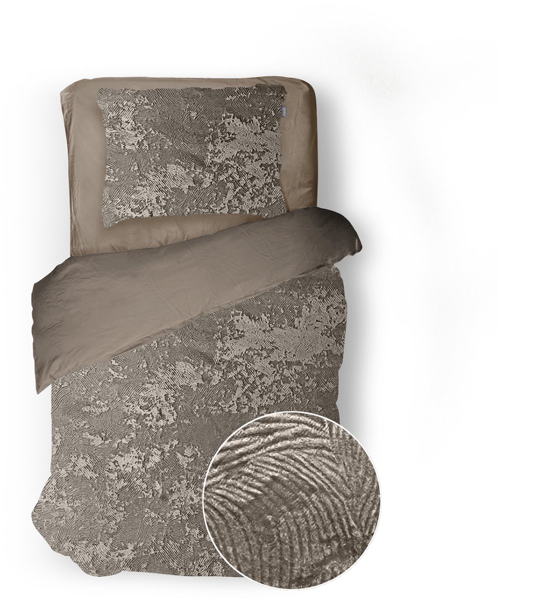 Eleganzzz Dekbedovertrek 3D Embossed Velvet Wave - Warm Taupe - Dekbedovertrek 140x200/220cm - Velvet Dekbedovertrek - 100% Velvet - Eenpersoons dekbedovertrekken