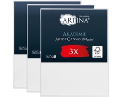 Artina Akademie – Set van 3 Schilderdoeken Canvas 40x50 cm – Spieraam van FSC® Hout – Wit Canvas 100% Katoen – 280 g/m