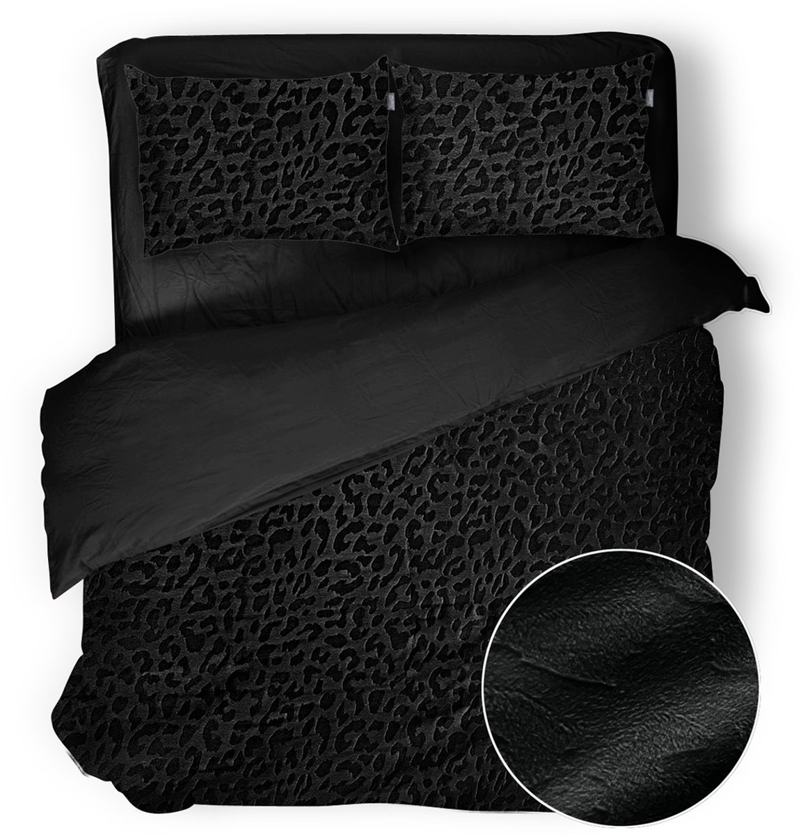 Eleganzzz Dekbedovertrek Micro Mink Leopard - Black - Dekbedovertrek 240x200/220cm - Velvet Dekbedovertrek - 100% Velvet - Lits Jumeaux dekbedovertrekken
