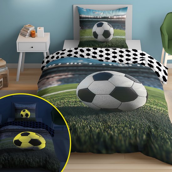 Glow in the dark dekbedovertrek Voetbal 140x200 Kussensloop 70x80 Katoen 2in1 van Merkloos — afbeelding 2