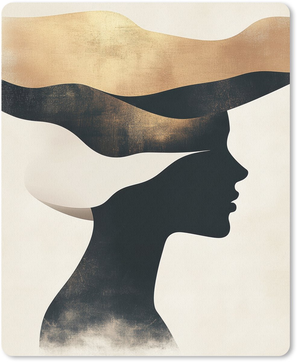 Muismat 19x23 cm - Mousepad Vrouw - Golven - Zwart - Muismatten