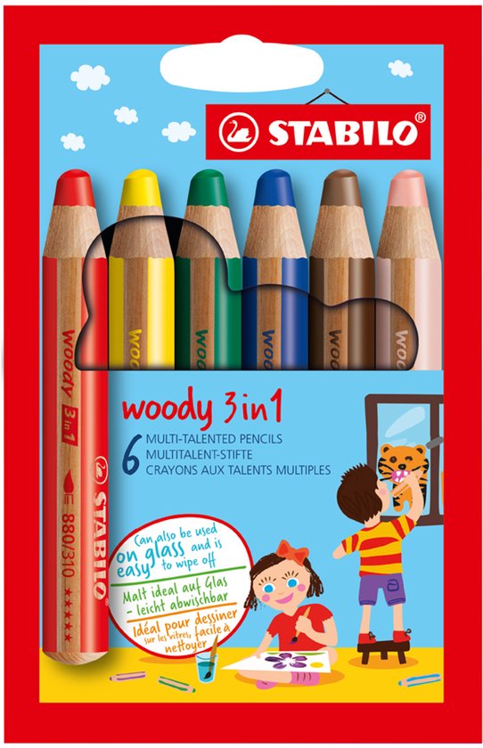 STABILO woody 3 in 1 - Multi Talent Kleurpotloden - Etui Met 10 Kleuren + Puntenslijper