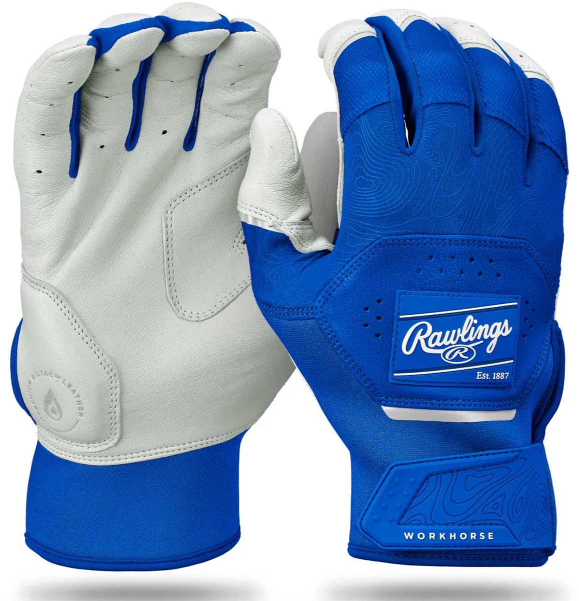 Rawlings - MLB - Honkbal - Softbal - Slaghandschoentjes - Workhorse - WH25BG - Leer - Een Paar - Batting Gloves - Volwassenen - Royal Blue - Small