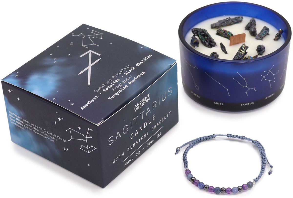 Ancient Wisdom Zodiac kristallen kaars met edelsteen ermband - boogschutter -sterrenbeeld kaars - sagittarius