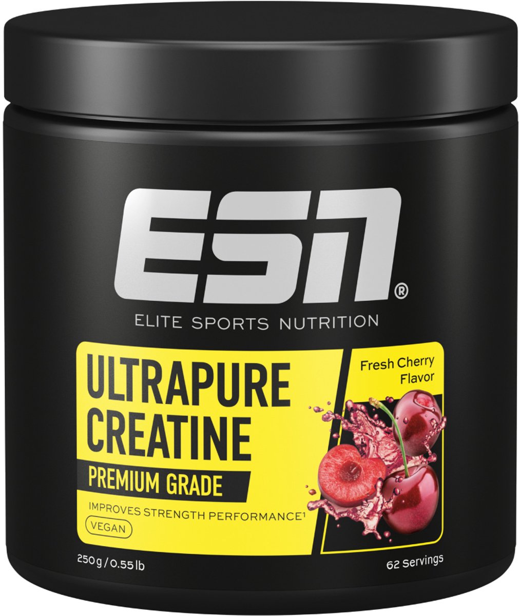 ESN Ultrapure Creatine Poeder, Fresh Cherry, 250 g - Puur Creatine Monohydraat, Premium Kwaliteit, Veganistisch