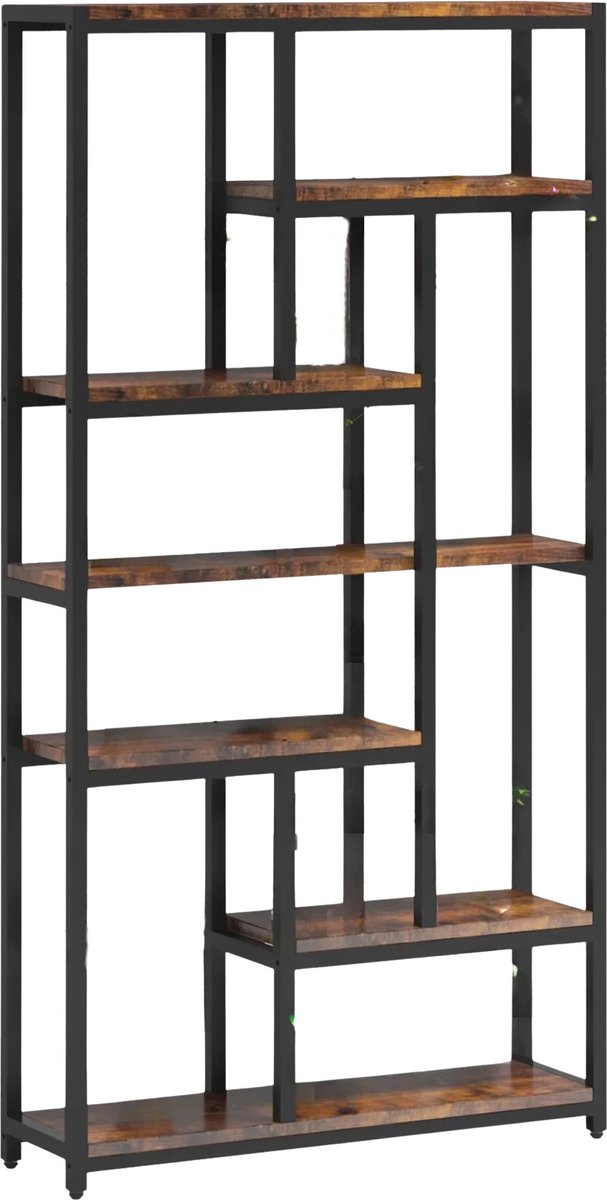 Happiq Boekenkast Larevo - 8 Lagen - Boekenrek Opbergrek - Industriële Stellingkast Metaal - Voor Slaapkamer, Woonkamer of Kantoor - Bruin - 30 cm (D) × 100 cm (B) × 200 cm (H)