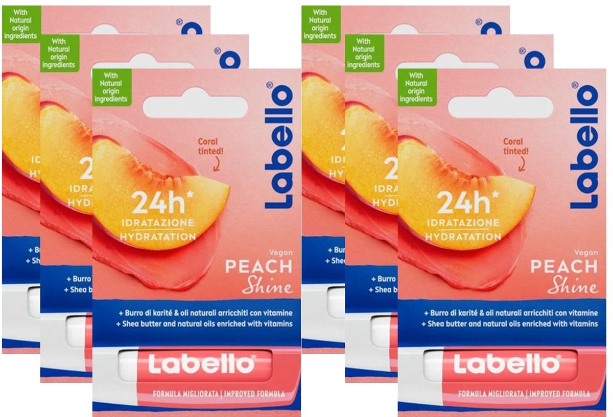 Labello Stick Peach Shine - 6 x 4.8 Gram - Vegan