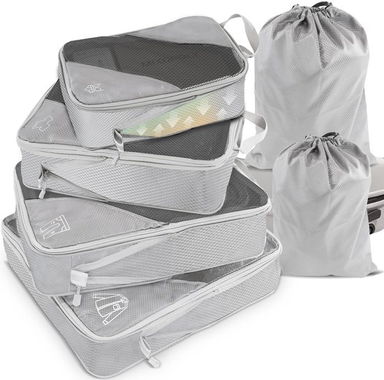 Yotako Packing Cubes Compression, 6 stuks kofferorganizer, set, compressie, waterdichte paktassen, compressie met schoenentas en cosmetica-organizer voor koffer, rugzak, reizen
