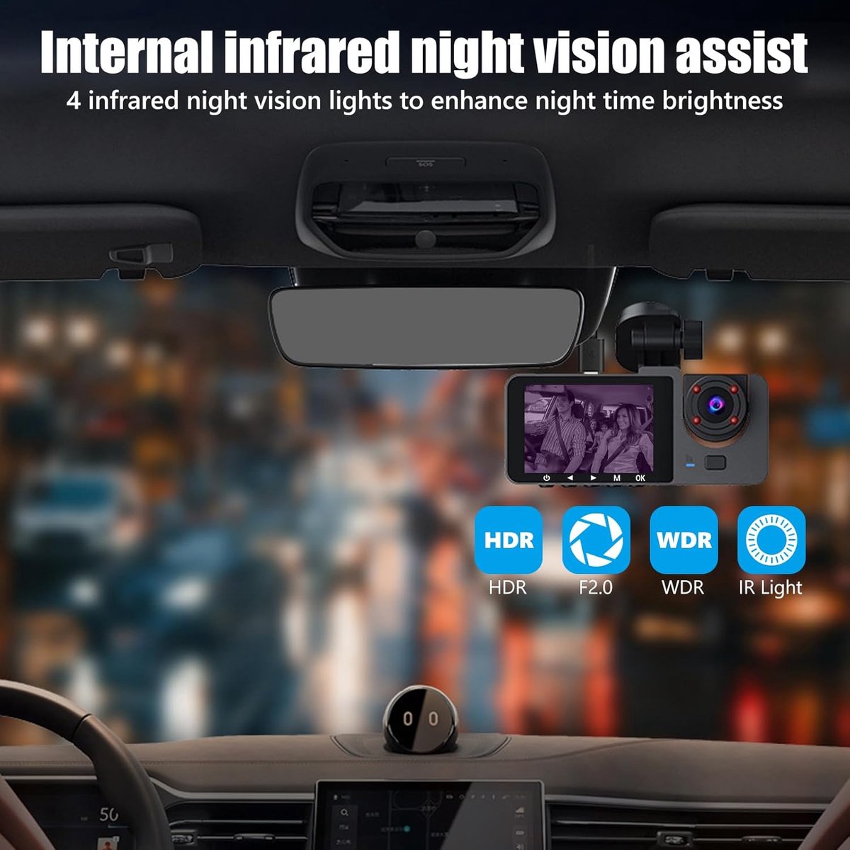 Dashcam voor auto voor en achter – Dual dashcam – Voor- en achtercamera – Autocamera – Full HD dashcam – Dashcam met nachtzicht – Dashcam met bewegingssensor – Groothoeklens – Parkeermodus – Loop recording – Dashcam met SD-kaart – foto 6
