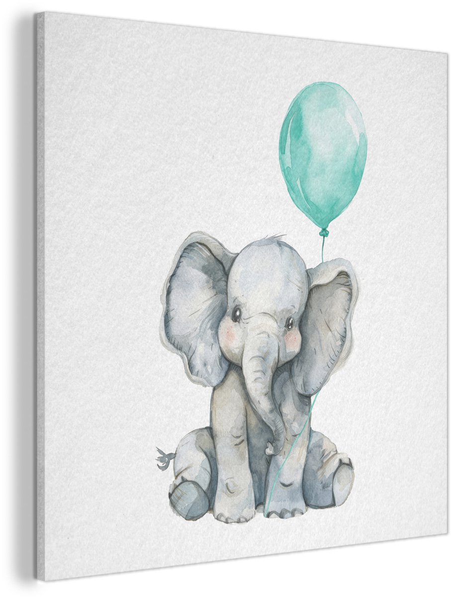 Akoestisch wandpaneel 50x50 cm - Vilt schilderij Olifant - Baby - Dieren - Blauwe ballon - Akoestische panelen - Geluidsdempende wanddecoratie - Geluidsisolatie woonkamer - Muurdecoratie geluidspanelen