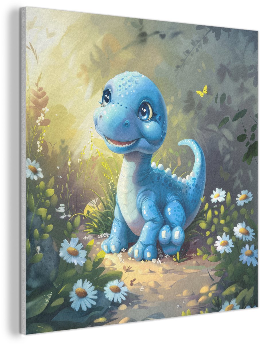 Akoestisch wandpaneel 60x60 cm - Vilt schilderij Dino - Blauw - Baby - Dinosaurus - Akoestische panelen - Geluidsdempende wanddecoratie - Geluidsisolatie woonkamer - Muurdecoratie geluidspanelen