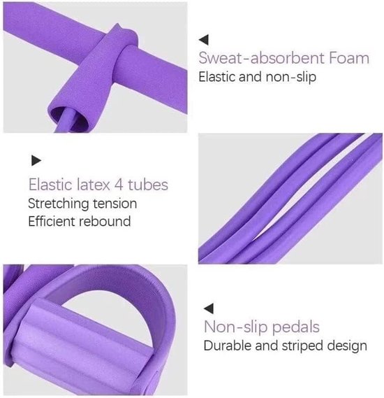 Bande De Résistance Multifonction Avec Pédale – 4 Tubes, 126 Cm D’étirement, Poignée Mousse, Pour Abdos, Bras, Jambes, Yoga