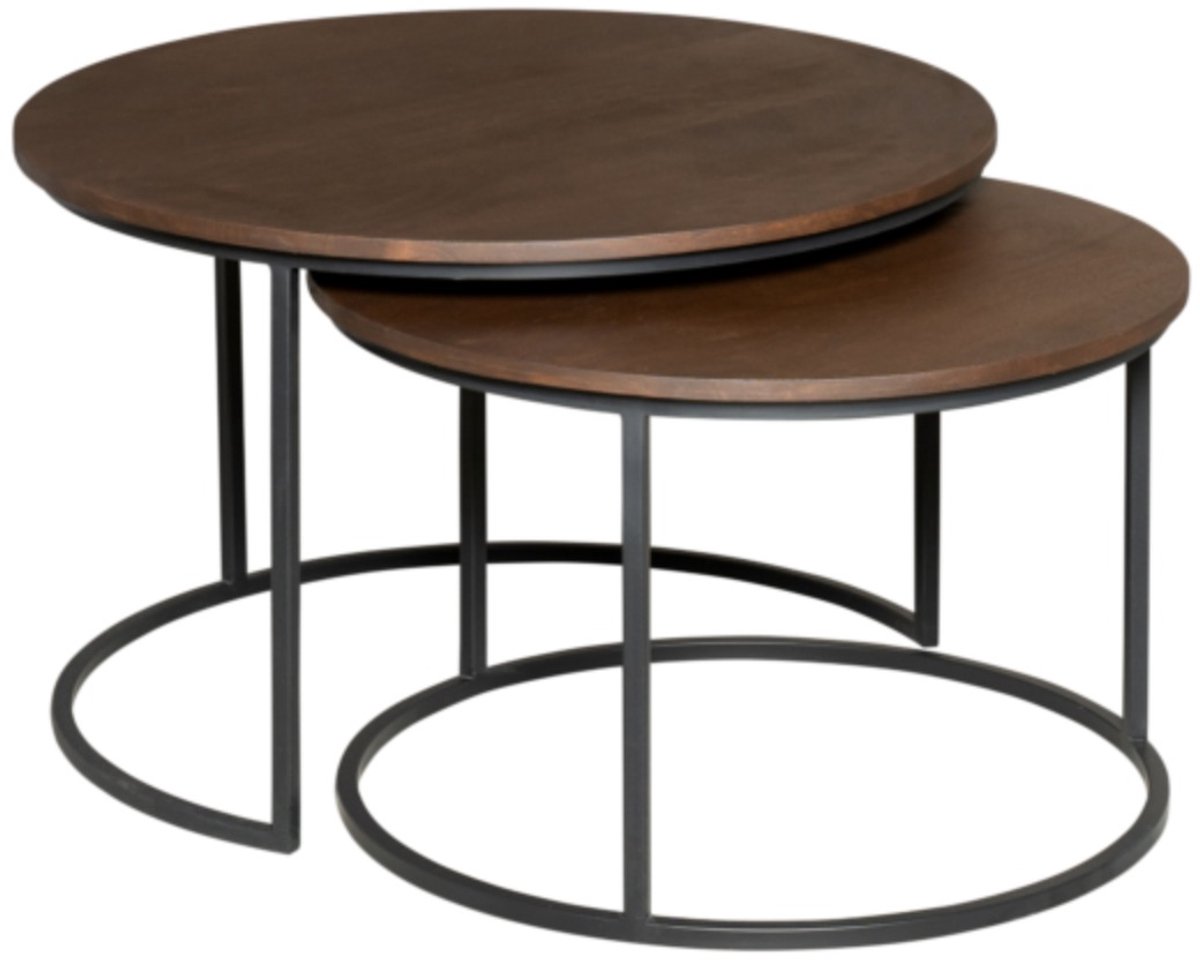 Starfurn Salontafel Madison - Rond Bruin Hout - Set van 2 - 70x70x45cm