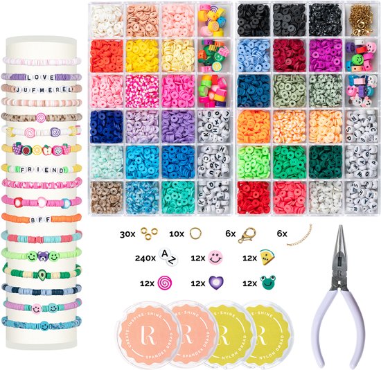 RICHLY® Kralen set Katsuki Duo - incl. Instructieboekje - Sieraden armbandjes maken meisjes - Knutselen Meisjes - Met letterkralen, verschillende figuurkralen (fruit, hartjes, smiley’s & meer) - Kralenketting - Premium verpakking