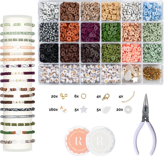 RICHLY® Kralen set Luxe Katsuki - Premium verpakking - Sieraden armbandjes maken meisjes & dames - incl. Instructieboekje - voor jong & oud - Met herfstkleuren, goudtinten & schelpfiguurkralen - Kralenketting