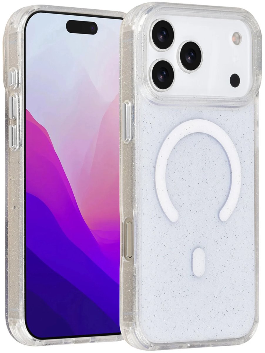 Backcover Hoesje Geschikt voor: iPhone 17 Pro - MagSafe Compatibel – Transparant Glitter Design – Krasbestendig – Slanke Bescherming met Perfecte Pasvorm - Transparant
