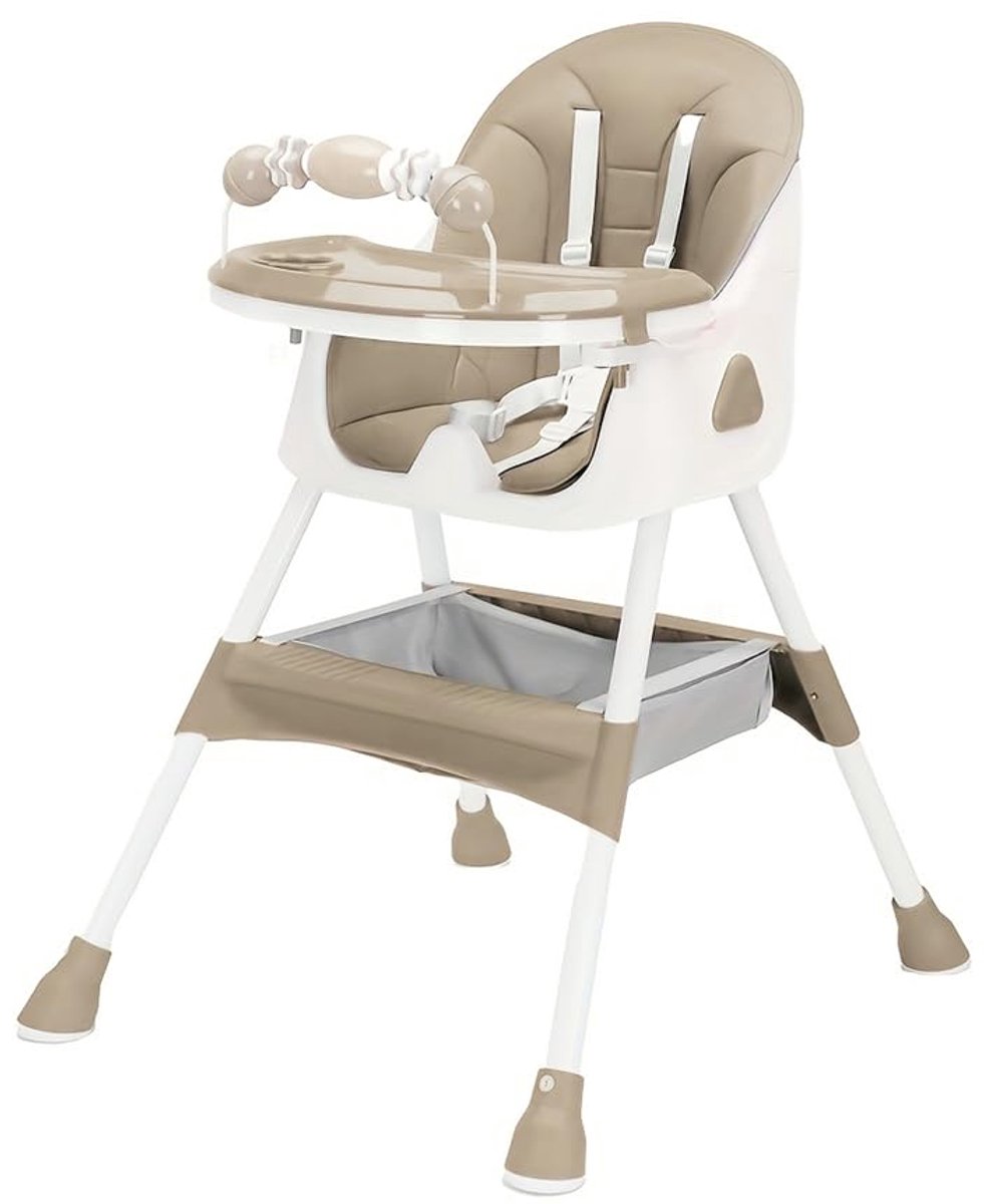 Image of 3-in-1 hoge babystoel, kinderstoel, inklapbaar, babystoel vanaf 6 maanden, omvormbare eet- en speelstoel met dubbellaags eetbord en speelgoedrek