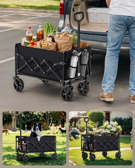 SONGMICS - bolderkar - opvouwbaar - 42 x 21 x 68 cm - met handvat - 4 versterkte wielen - max 100 kg - zwart van Merkloos — afbeelding 5