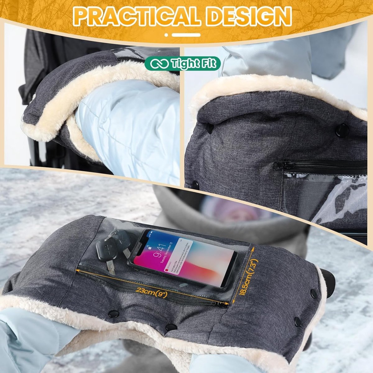 Kinderwagen handwarmer, warme kinderwagen, handschoenen met - afbeelding 3