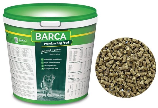 Barca Premium Dog Food, koudgeperste brokken met lam, natuurlijk en hypoallergeen.