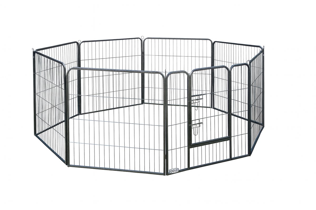 Qoozi Pet Hondenren – 8 Panelen Speelren / Puppyren – 80x80 cm per paneel – Stevig Metaal – Opvouwbaar & Uitbreidbaar – 14,35 kg – Voor Binnen & Buiten – QZ1121532