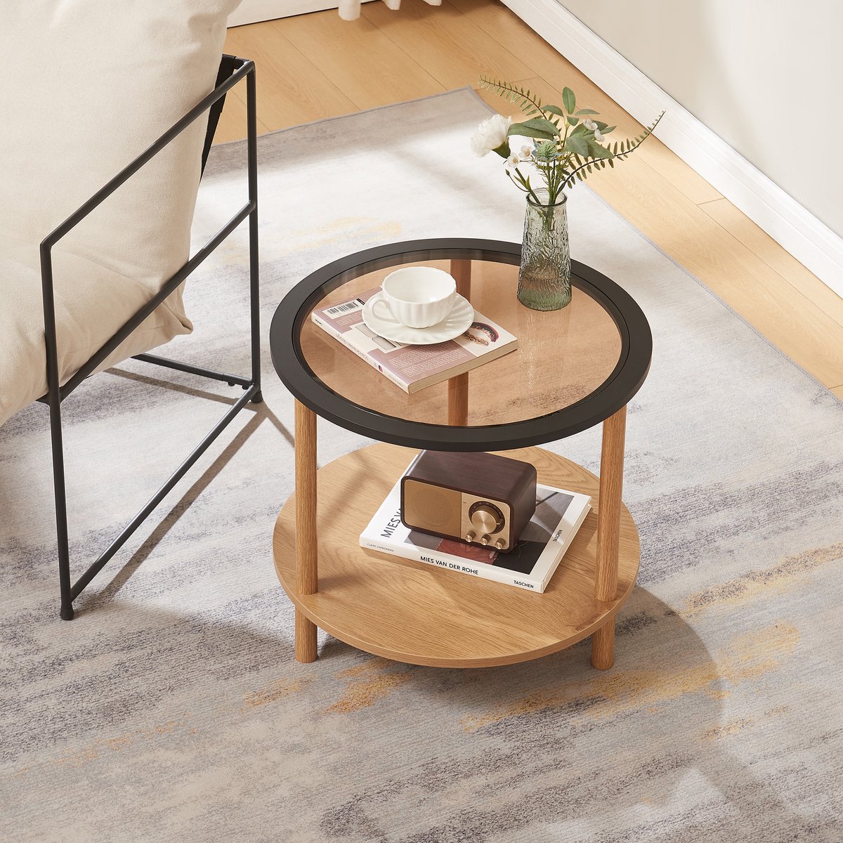 en.casa Bijzettafel Latama rond Ø51x45 cm zwart en brons [en.casa]